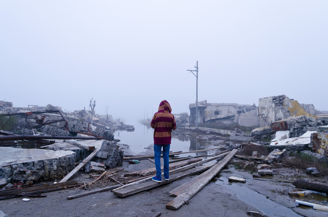 Boy watching the flood